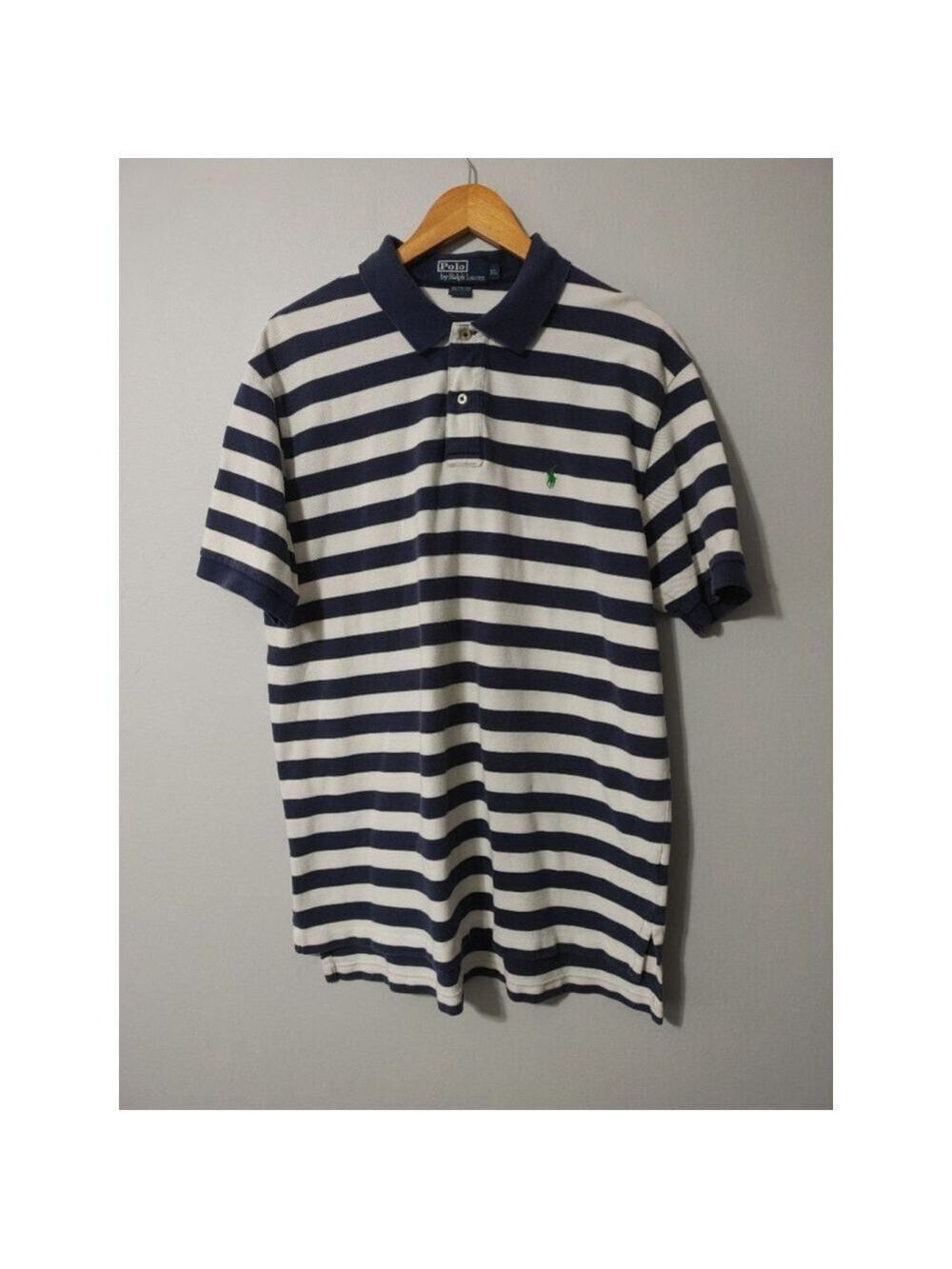 Men's Polo by Ralph Lauren Striped Polo Shirt XL Navy Blue White Vintage